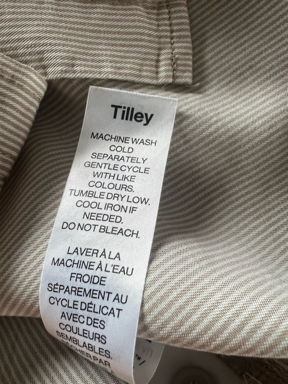 Tilley Tencel Cotton Beige Striped Button up Short Sleeve Outdoor Camp Shirt-L - Picture 7 of 10